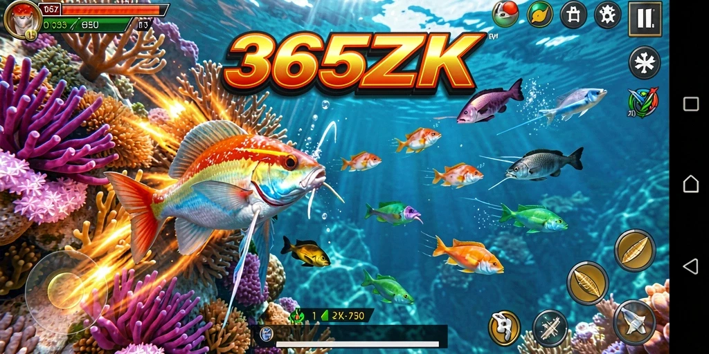 Tampilan gameplay seru di 365ZK saat menembak ikan.