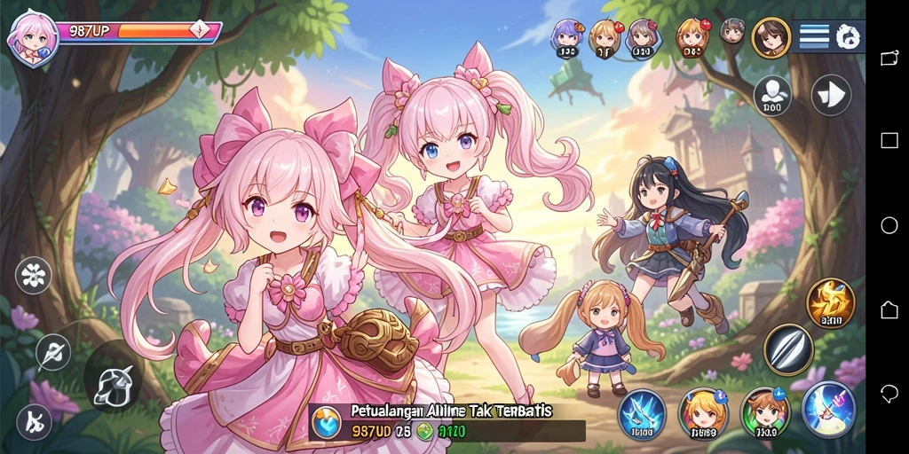 Tampilan gameplay seru dalam 987UP dengan karakter anime favorit.