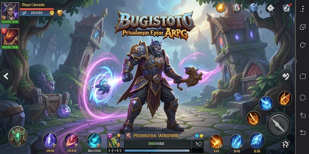 Tampilan dinamis gameplay ARPG dalam BUGISTOTO dengan karakter dan musuh menakjubkan.