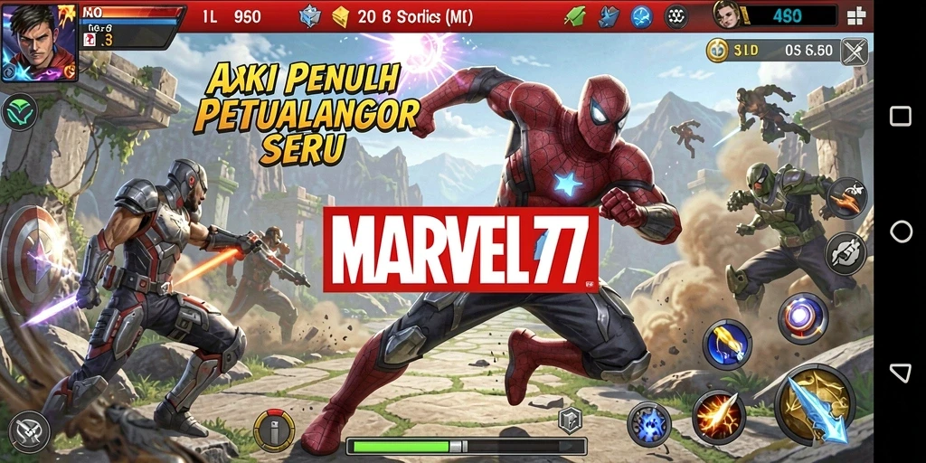 Tampilan gameplay seru dengan aksi penuh ketegangan di MARVEL77.
