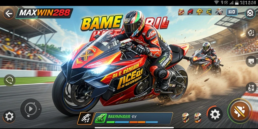 Tampilan gameplay <strong>MAXWIN288</strong> yang mendebarkan di lintasan balap.