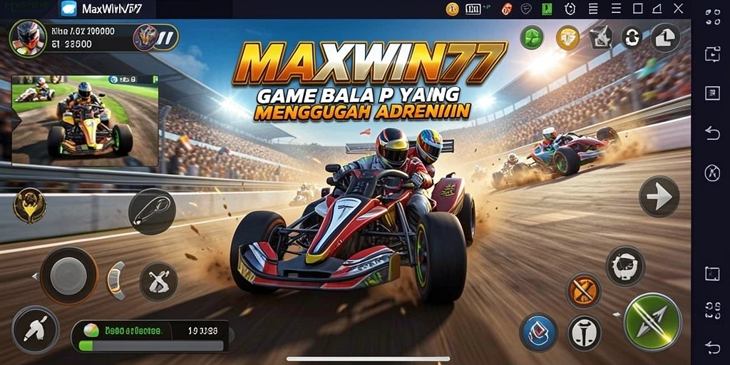 Screenshot gameplay MAXWIN77 yang menampilkan aksi balap cepat dan intens.