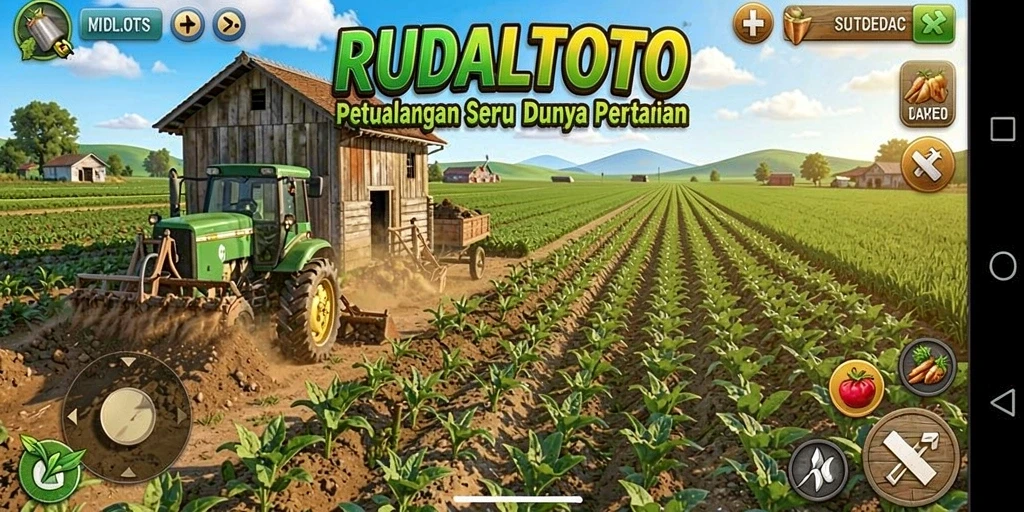 Tampilan gameplay RUDALTOTO dengan aktivitas bertani yang seru.