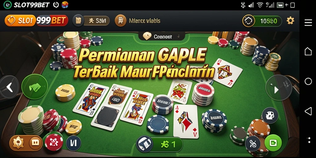 Screenshot utama SLOT99BET menunjukkan keseruan bermain Gaple dengan teman-teman.