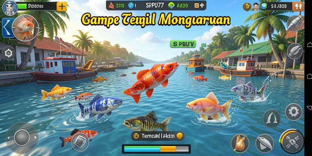 Screenshot gameplay SPBU77 yang menunjukkan keseruan Tembak Ikan.